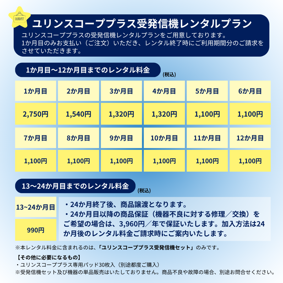 ユリンスコーププラス受発信機（レンタル 初月分のみ）※この商品には専用パッドが含まれておりませんので、別途お買い求めください。